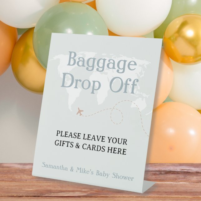 Baggage Drop Off Gift & Cards Travel Baby Shower Pedestal Sign (Baggage Drop Off Gift & Cards Travel Baby Shower Pedestal Sign)