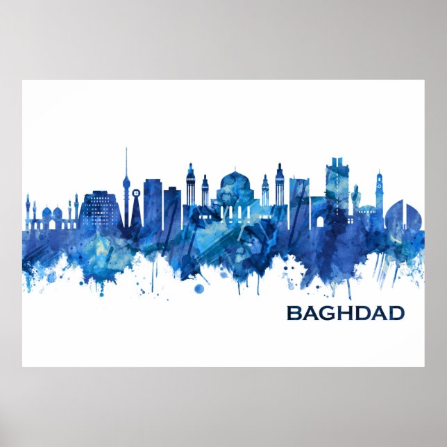 Baghdad Iraq Skyline Blue Poster (Front)