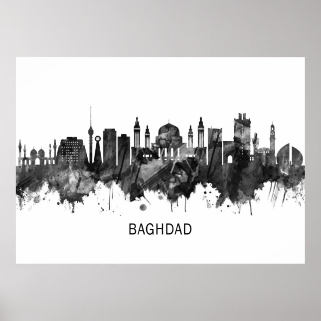Baghdad Iraq Skyline BW Poster (Front)