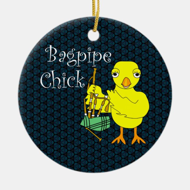 Bagpipe Chick Text Ceramic Tree Decoration (Front)
