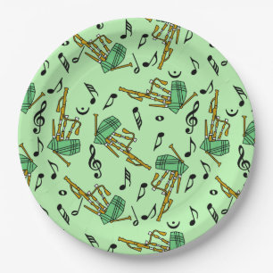Bagpipe Music Notes Pattern Paper Plate