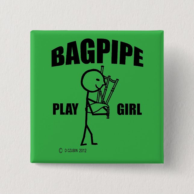 Bagpipe Play Girl 15 Cm Square Badge (Front)