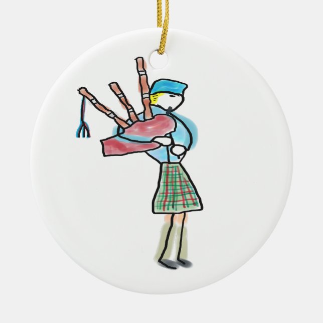 Bagpipe Playing Ceramic Tree Decoration (Front)