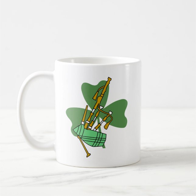 Bagpipe Shamrock Coffee Mug (Left)