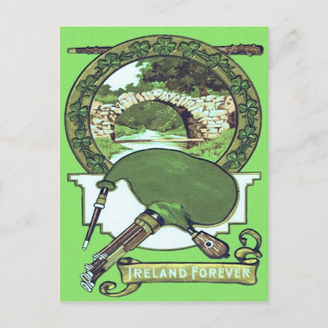 Bagpipe Shillelagh Shamrock Stone Bridge Postcard (Front)