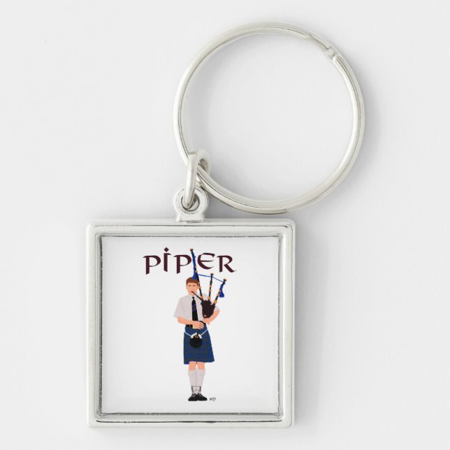 Bagpiper - Blue Kilt Key Ring (Front)