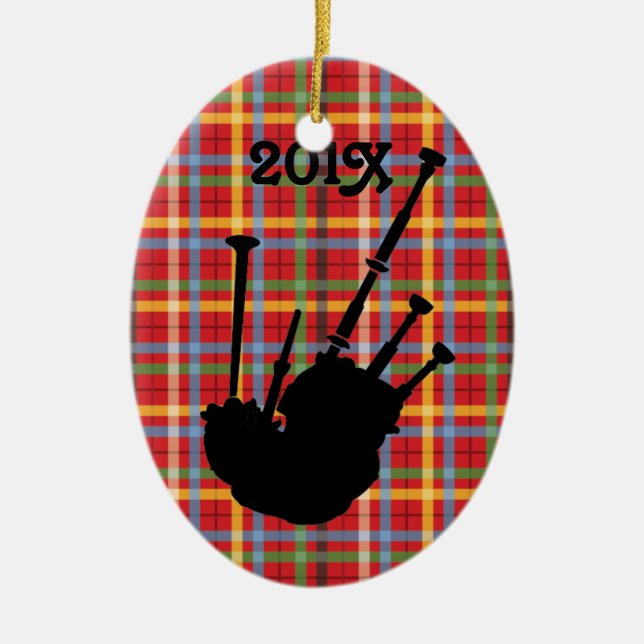 Bagpiper Personalised Bagpipe Plaid Music Ornament (Front)
