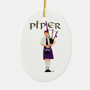 Bagpiper - Purple Kilt Ceramic Tree Decoration