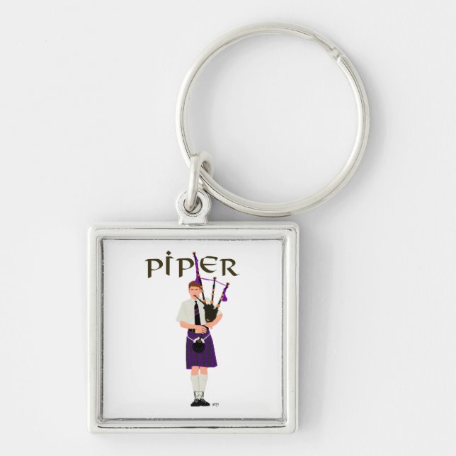 Bagpiper - Purple Kilt Key Ring (Front)