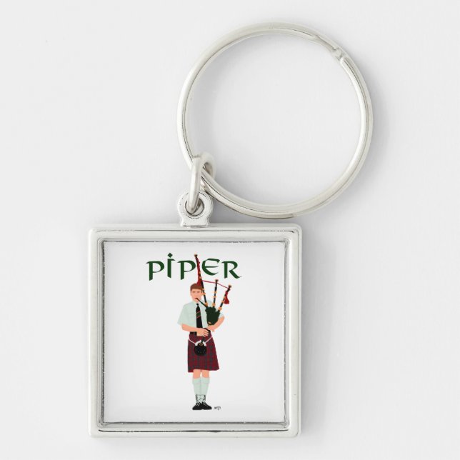 Bagpiper - Red Kilt Key Ring (Front)