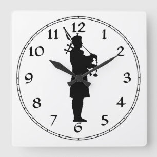 Bagpiper Silhouette Square Wall Clock