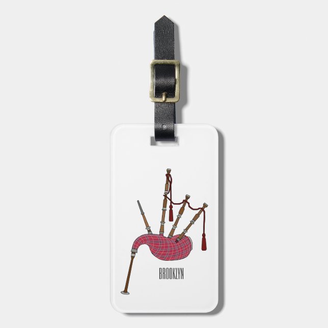 Bagpipes cartoon illustration luggage tag (Front Vertical)