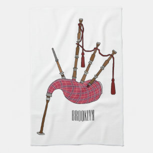 Bagpipes cartoon illustration  tea towel