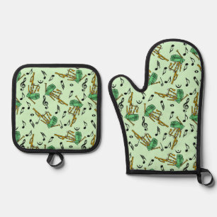 Bagpipes Music Note Pattern Oven Mitt & Pot Holder Set