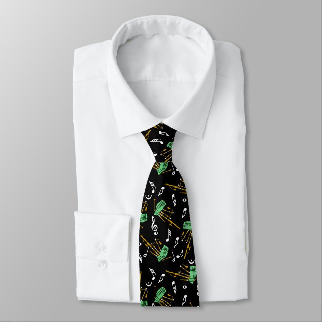 Bagpipes Music Note Pattern Tie (Tied)