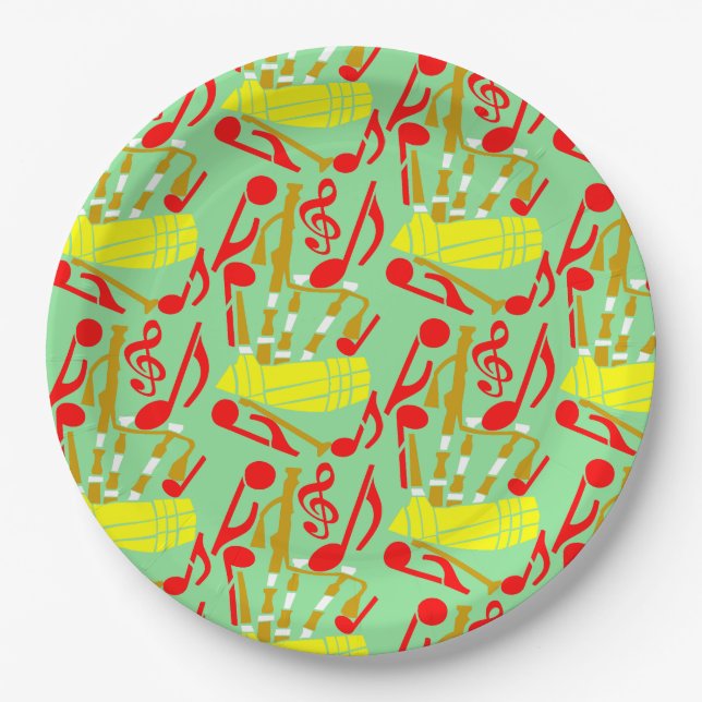 Bagpipes Music Notes Paper Plate (Front)