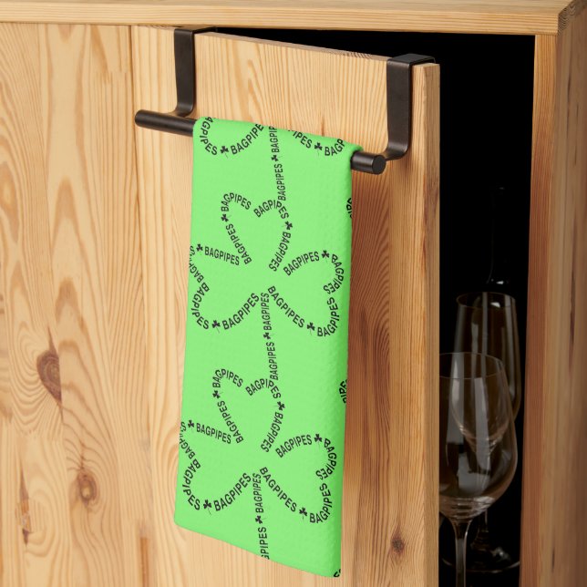 Bagpipes Text Shamrock Tea Towel (Thirds Fold)