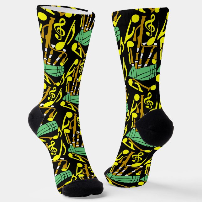 Bagpipes Yellow Music Notes Socks (Angled)