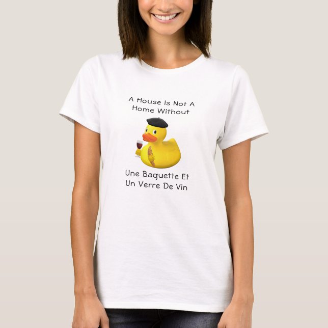 Baguette and Wine Rubber Duck Beret T-Shirt (Front)