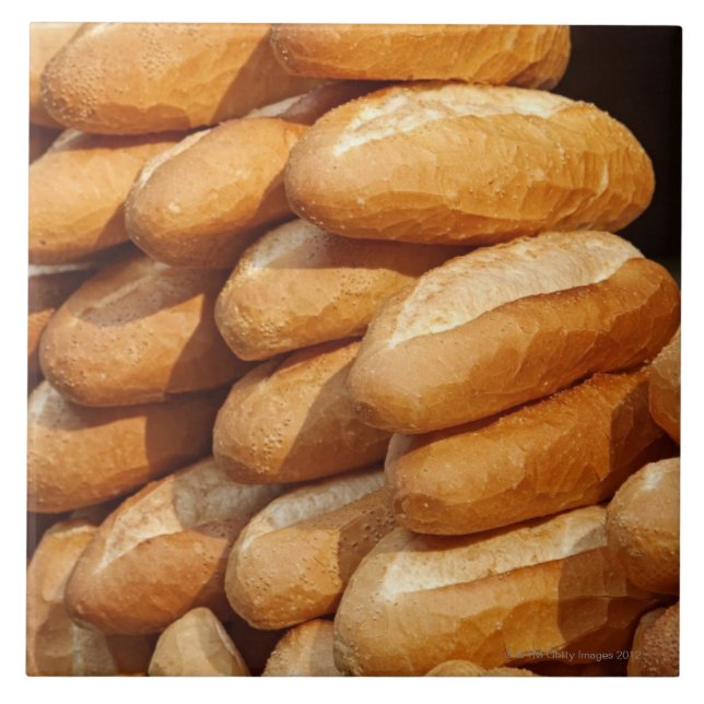 Baguette, bread, for sale in street by hawker. tile (Front)
