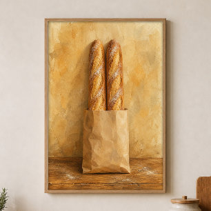 Baguette Pair in Paper Watercolour Poster