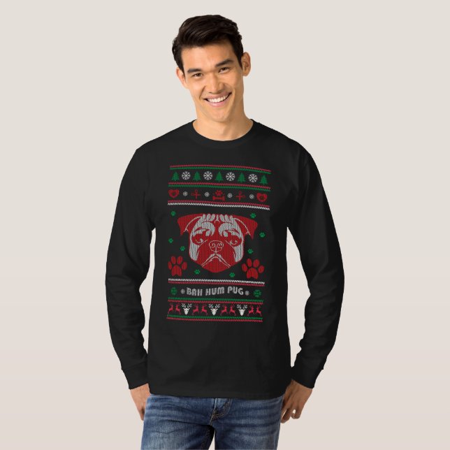 Bah Hum pug Ugly Sweater Christmas (Front Full)