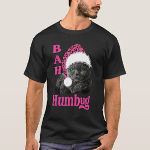 Bah Humbug Cat Leopard Print Santa Hat Christmas H T-Shirt