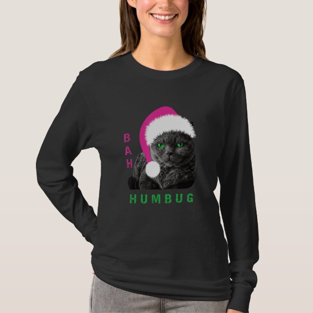 Bah Humbug Cat Santa Hat Christmas Holiday_1 T-Shirt (Front)