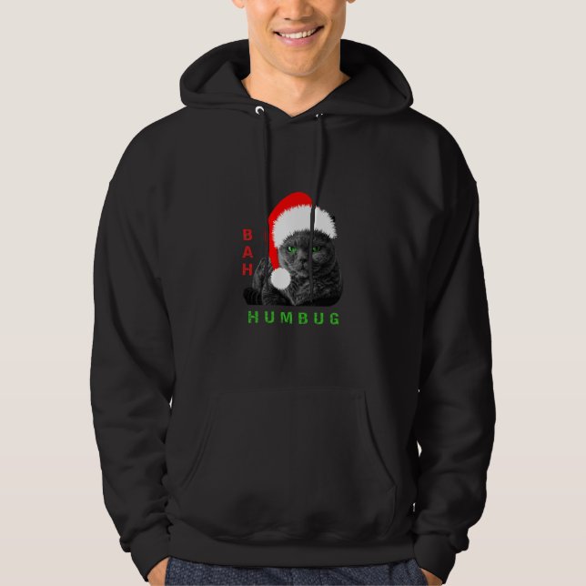 Bah Humbug Christmas Cat Hoodie (Front)