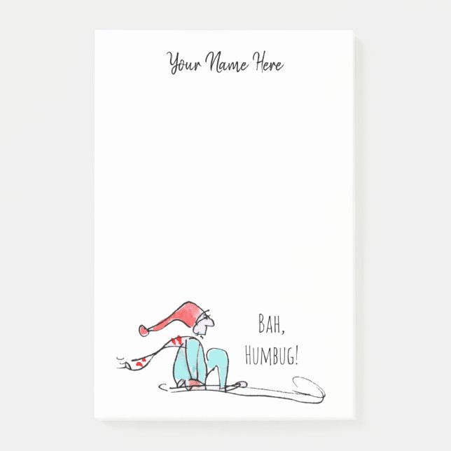 Bah Humbug Cute Grouchy Christmas Elf Hand-Drawn Post-it Notes (Front)