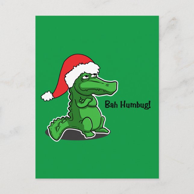 Bah Humbug! Fun, Alligator with Santa hat Holiday Postcard (Front)