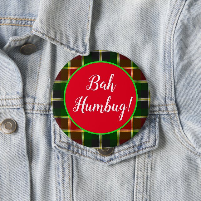 Bah Humbug Funny Christmas Plaid 10 Cm Round Badge (In Situ)