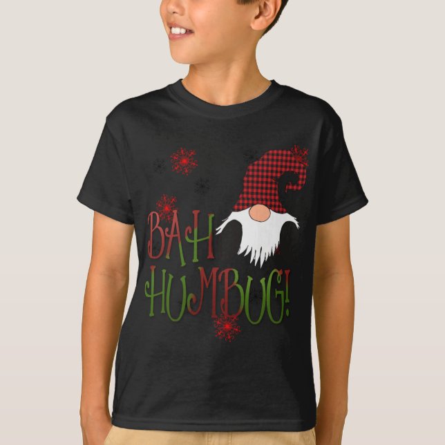 Bah Humbug Gnome Red Plaid Grumpy Holiday Christma T-Shirt (Front)