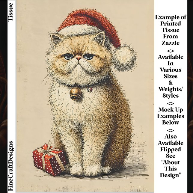 Bah Humbug Grumpy Christmas Cat EA9L Decoupage Tissue Paper (Creator Uploaded)