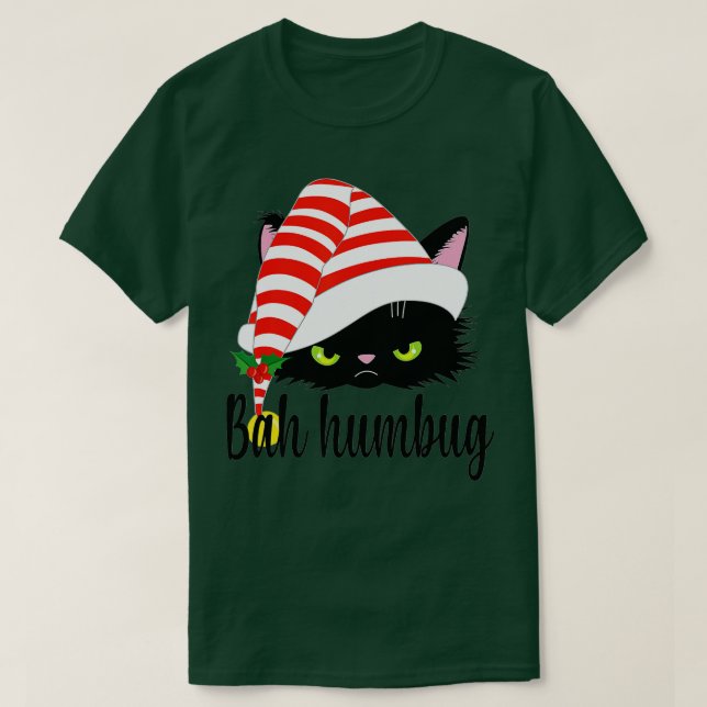 Bah Humbug Merry Christmas Funny Cat Lover  T-Shirt (Design Front)