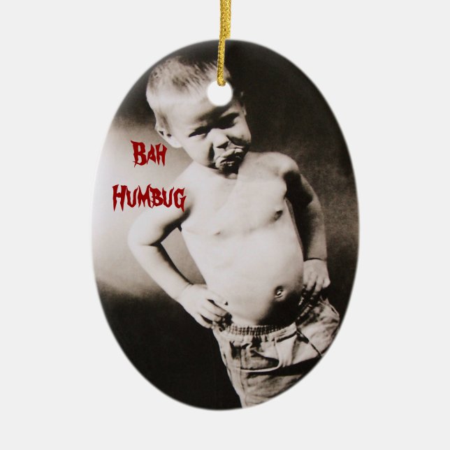 Bah Humbug Pouting Boy Funny Holiday Ornament (Front)