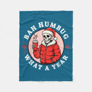 Bah Humbug Skull Hat Santa's Candy Christmas Pajam Fleece Blanket