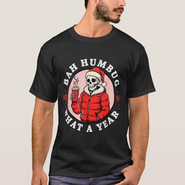 Bah Humbug Skull Hat Santa's Candy Christmas Pajam T-Shirt (Front)