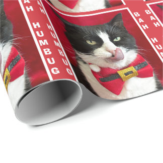 Bah Humbug Tuxedo Cat Christmas Wrapping Paper