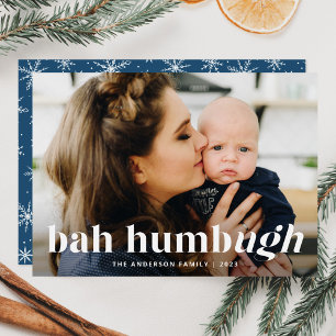 Bah Humbug Ugh Blue Funny Holiday Photo Card