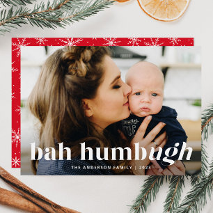Bah Humbug Ugh Red Funny Photo Holiday Card