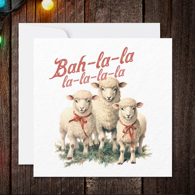 Bah La La Cute Retro Christmas Sheep  Holiday Card (Creator Uploaded)