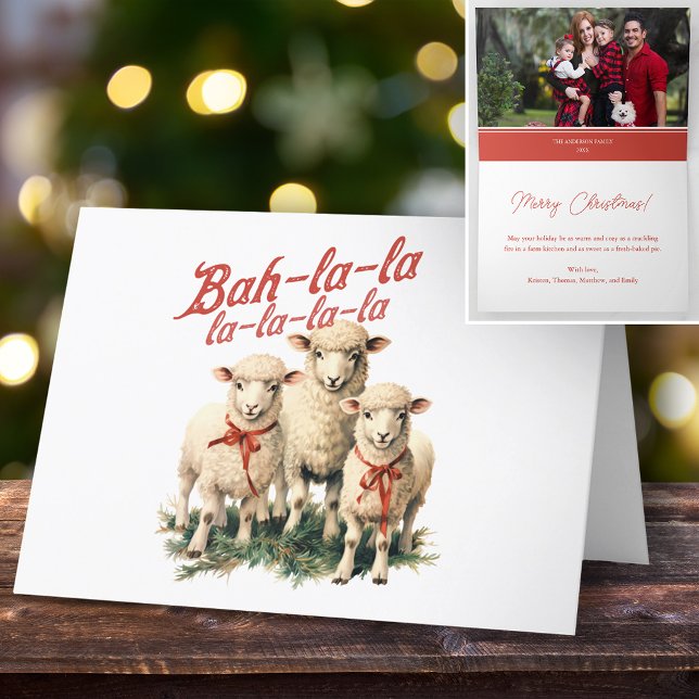 Bah La La Cute Retro Christmas Sheep Holiday Card (Creator Uploaded)