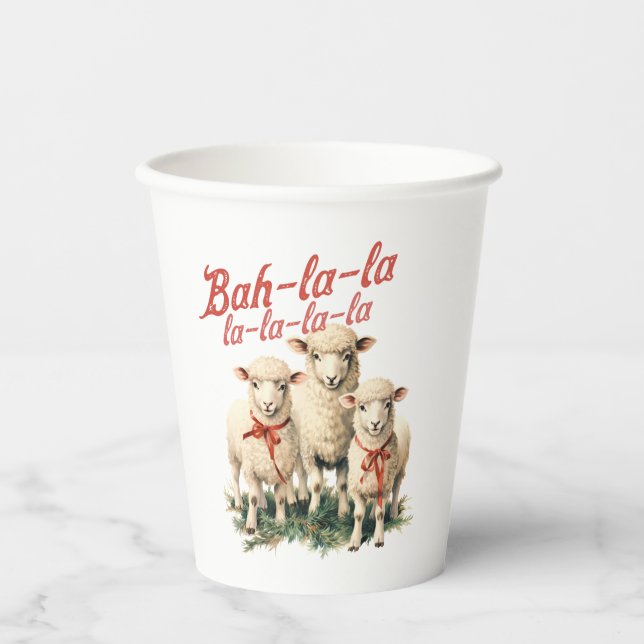 Bah La La Cute Retro Christmas Sheep Paper Cups (Front)