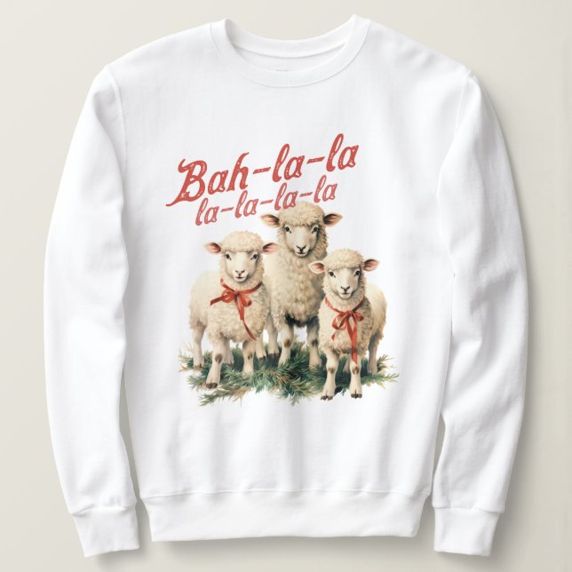 Bah La La Cute Retro Christmas Sheep Sweatshirt (Design Front)