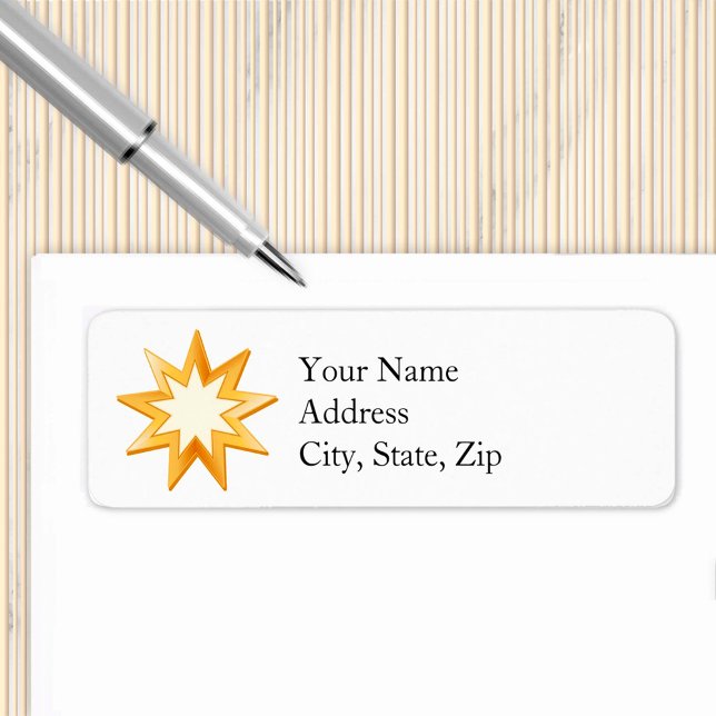 Baha'i Label 2.25"  x 0.75"  (Gold nine pointed star, symbol of the Baha’i faith.  2.25" x 0.75" Label)