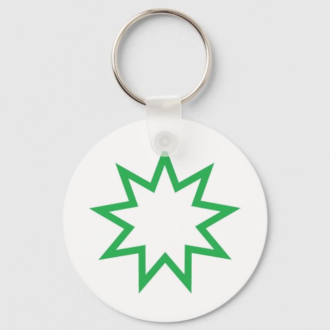 Bahai star green key ring (Front)