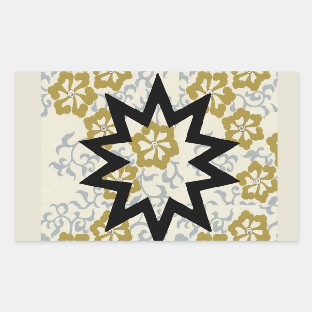 Baha'i Star on Gold and Silver Background Rectangular Sticker (Front)