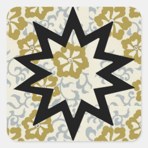 Baha'i Star on Gold and Silver Background Square Sticker