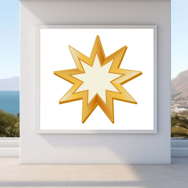Baha'i Symbol Poster (Peace. Gold nine pointed star, symbol of the Baha’i faith. )